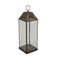 Greg Glass Lantern with Vented Top, Ring Handle, Bronze Metal 24 Inch  - BM353464