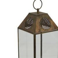 Greg Glass Lantern with Vented Top, Ring Handle, Bronze Metal 24 Inch  - BM353464