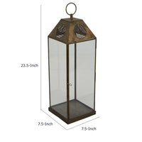Greg Glass Lantern with Vented Top, Ring Handle, Bronze Metal 24 Inch  - BM353464