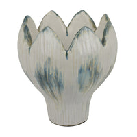 Siena Decorative Planter with Petal Edge Design, White-Green Ceramic 10 Inch-BM353466
