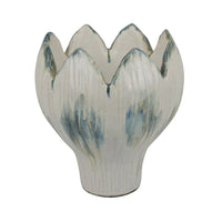 Siena Decorative Planter with Petal Edge Design, White-Green Ceramic 10 Inch-BM353466