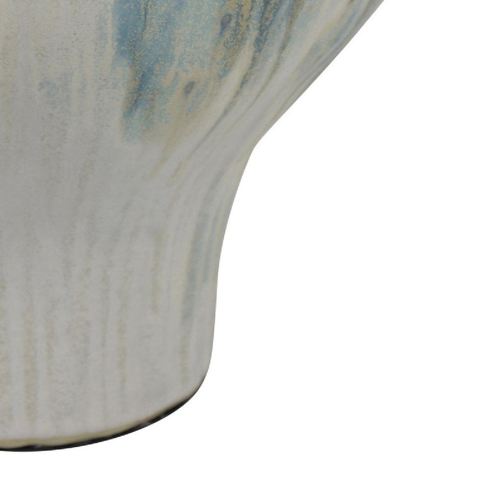 Siena Decorative Planter with Petal Edge Design, White-Green Ceramic 10 Inch-BM353466