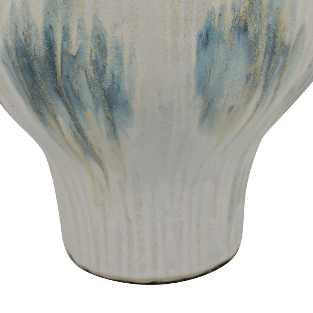 Siena Decorative Planter with Petal Edge Design, White-Green Ceramic 10 Inch-BM353466