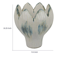 Siena Decorative Planter with Petal Edge Design, White-Green Ceramic 10 Inch-BM353466