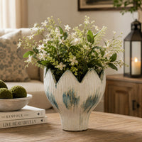 Siena Decorative Planter with Petal Edge Design, White-Green Ceramic 10 Inch-BM353466