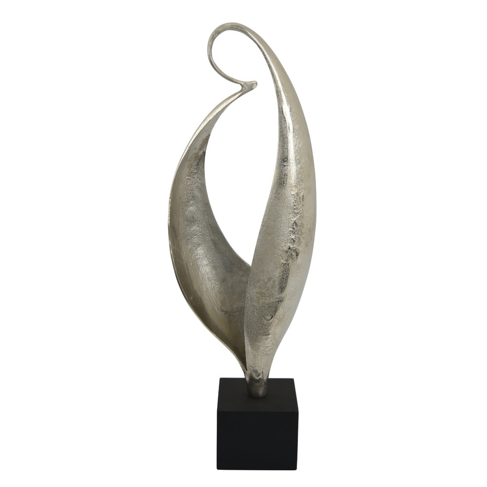 Dora Decorative Abstract Sculpture, Black Base, Silver Metal 24 Inch-BM353467