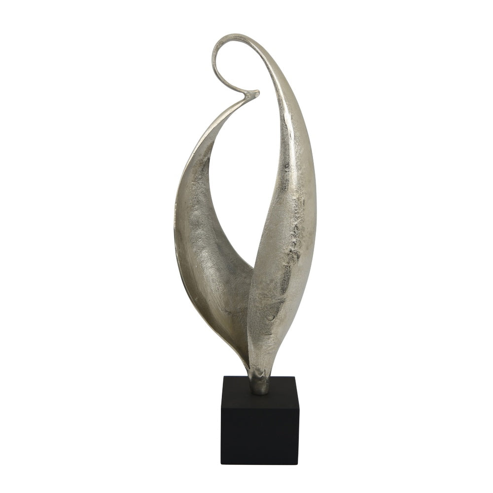 Dora Decorative Abstract Sculpture, Black Base, Silver Metal 24 Inch-BM353467