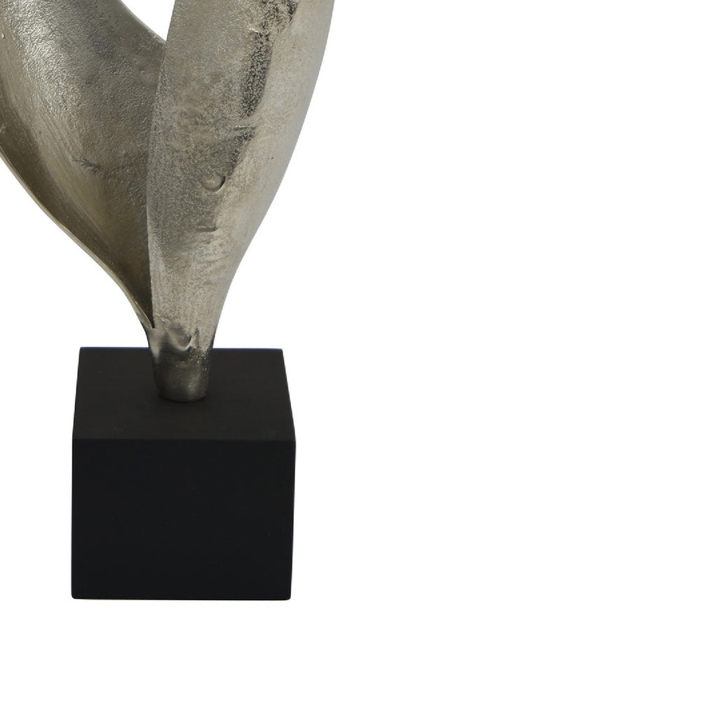 Dora Decorative Abstract Sculpture, Black Base, Silver Metal 24 Inch-BM353467