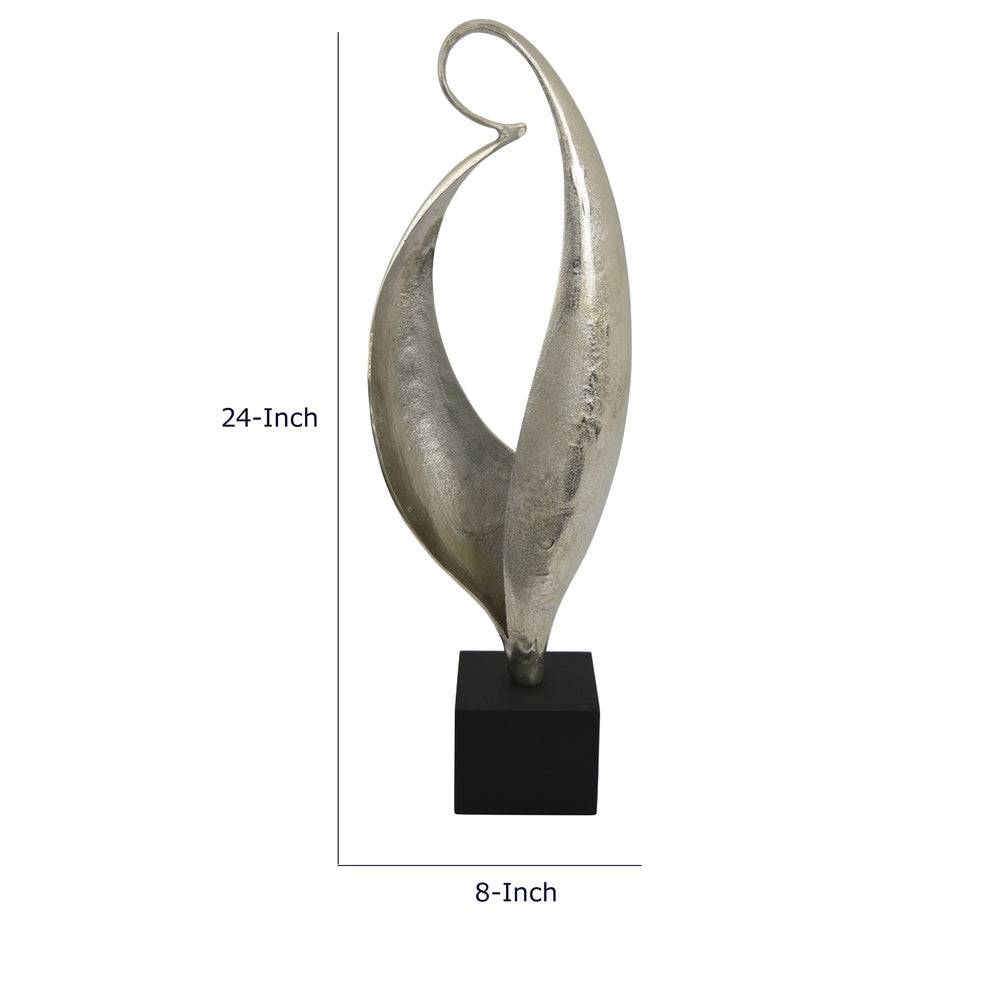 Dora Decorative Abstract Sculpture, Black Base, Silver Metal 24 Inch-BM353467