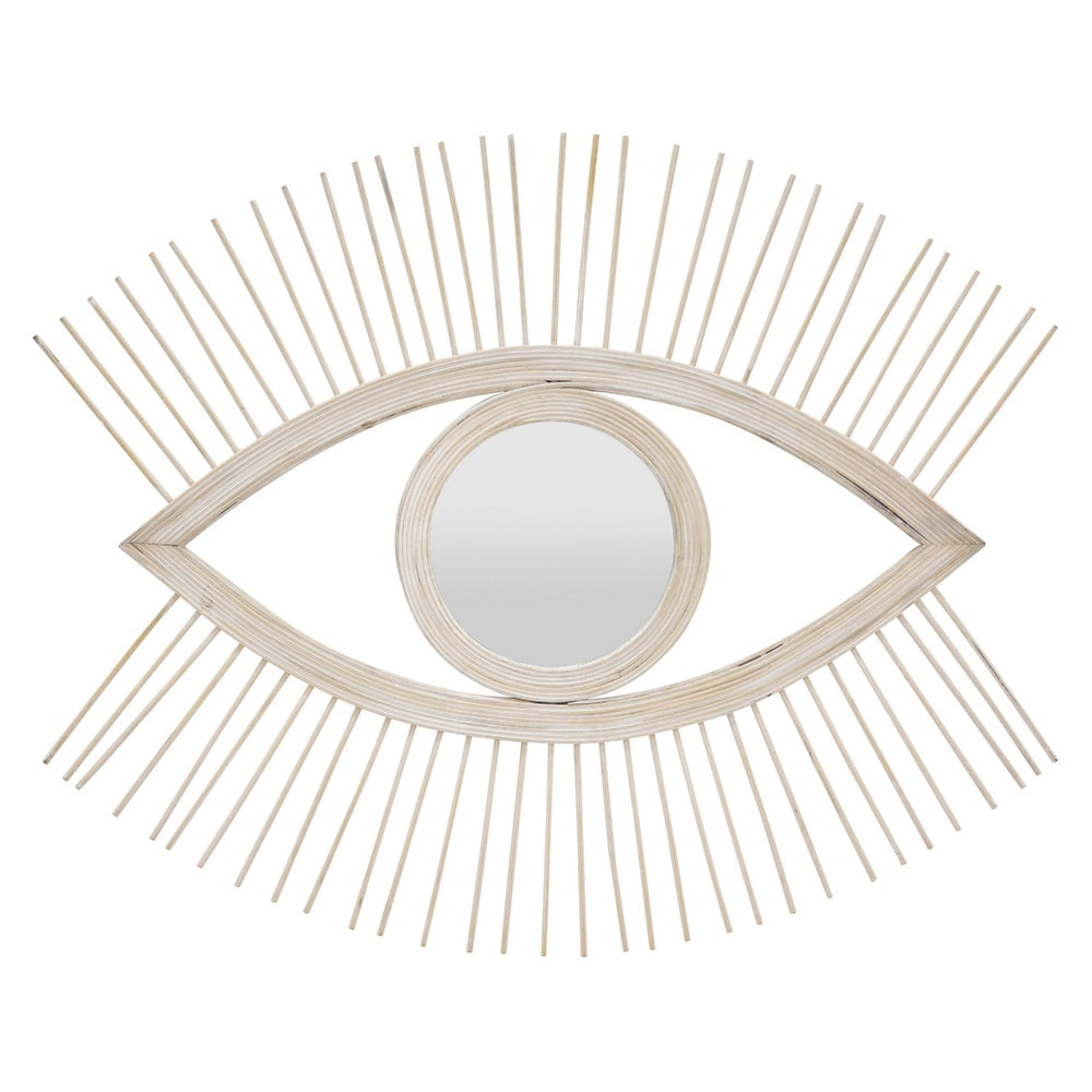 Ruhy Decorative Wall-Mounted Mirror with Eye-Shape Design, White Wood-BM353468