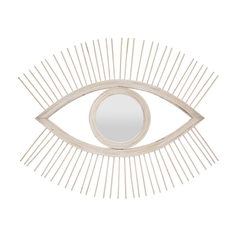 Ruhy Decorative Wall-Mounted Mirror with Eye-Shape Design, White Wood-BM353468