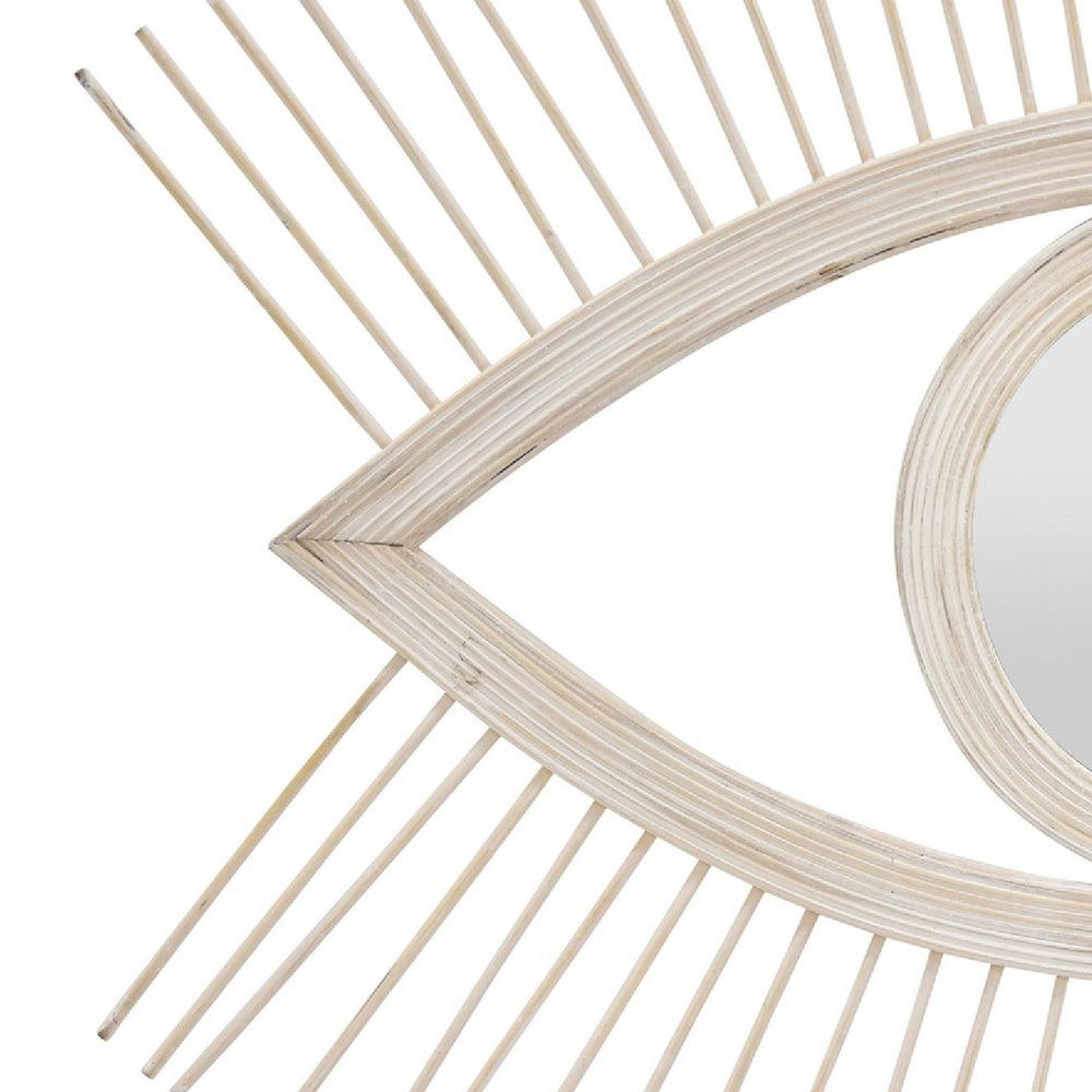 Ruhy Decorative Wall-Mounted Mirror with Eye-Shape Design, White Wood-BM353468