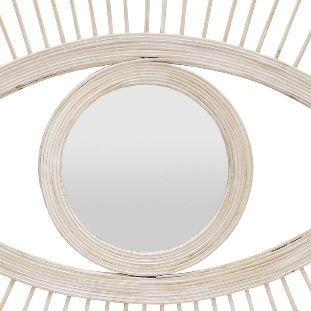 Ruhy Decorative Wall-Mounted Mirror with Eye-Shape Design, White Wood-BM353468
