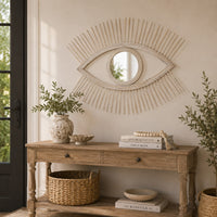 Ruhy Decorative Wall-Mounted Mirror with Eye-Shape Design, White Wood-BM353468