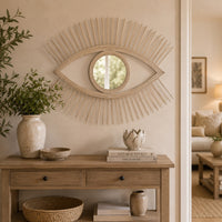 Ruhy Decorative Wall-Mounted Mirror with Eye-Shape Design, White Wood-BM353468