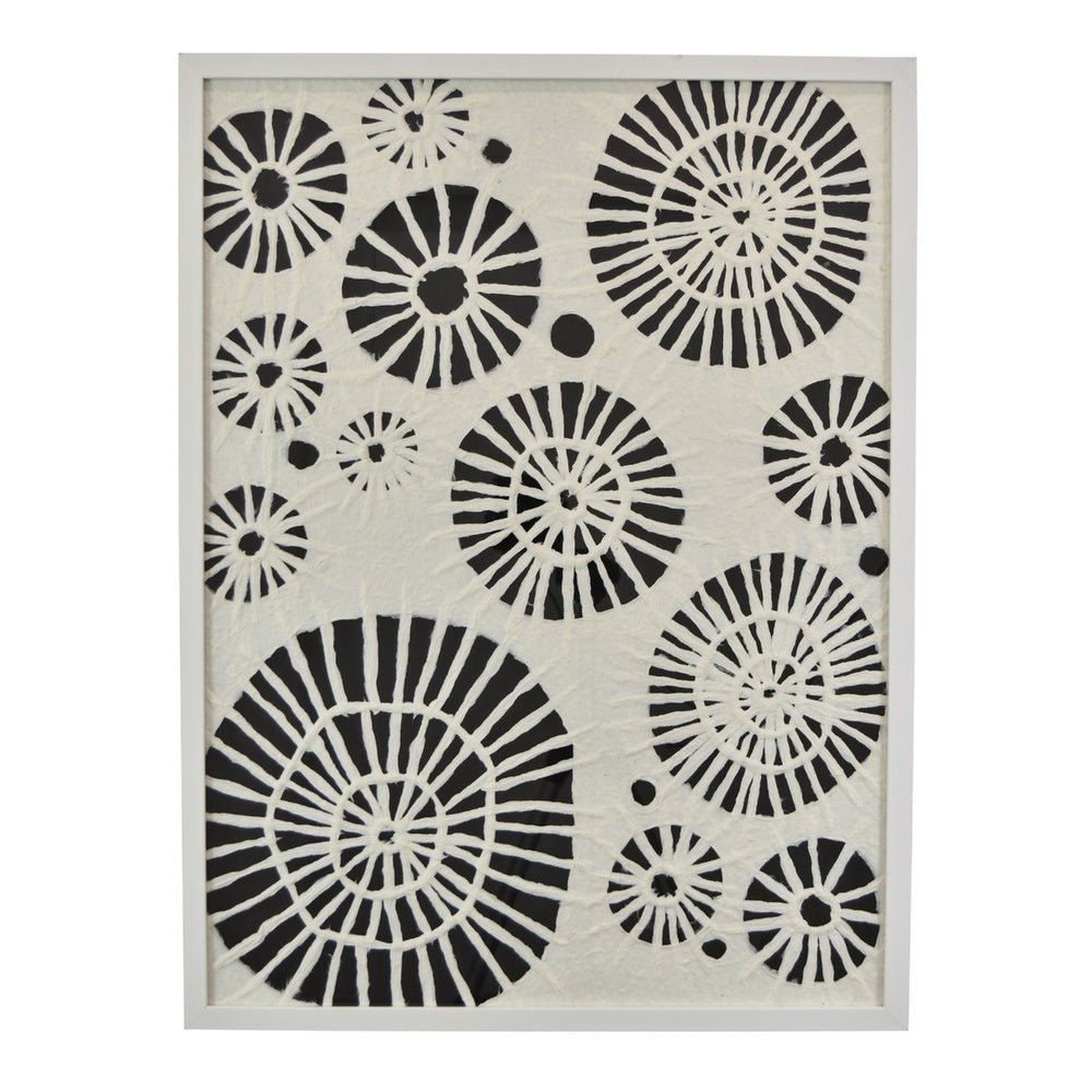 Wren Wall Art with Abstract Patterns, White Frame, Natural Fiber 32 Inch-BM353469