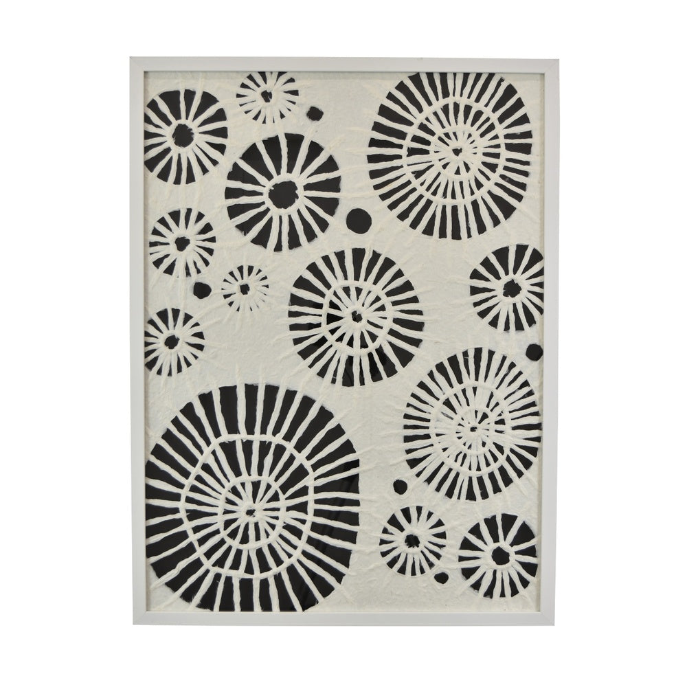 Wren Wall Art with Abstract Patterns, White Frame, Natural Fiber 32 Inch-BM353469