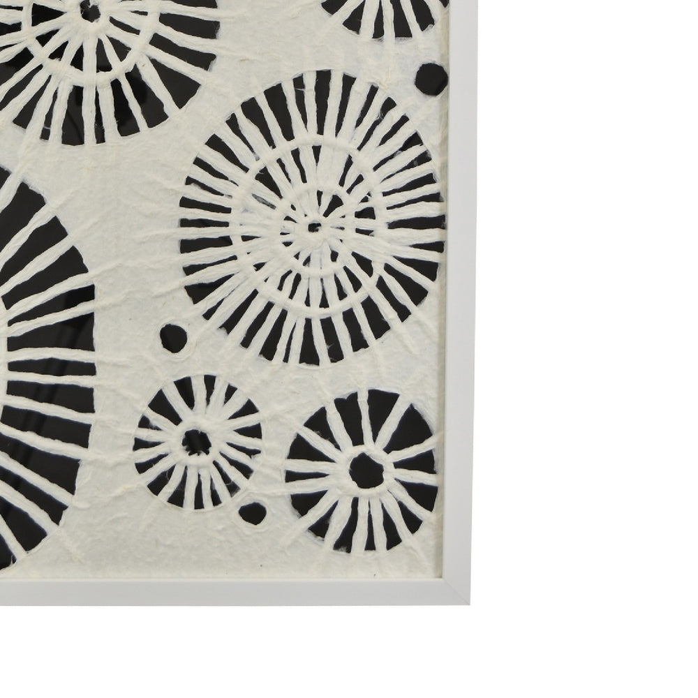 Wren Wall Art with Abstract Patterns, White Frame, Natural Fiber 32 Inch-BM353469