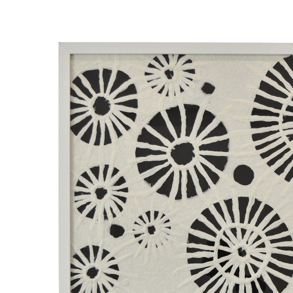 Wren Wall Art with Abstract Patterns, White Frame, Natural Fiber 32 Inch-BM353469