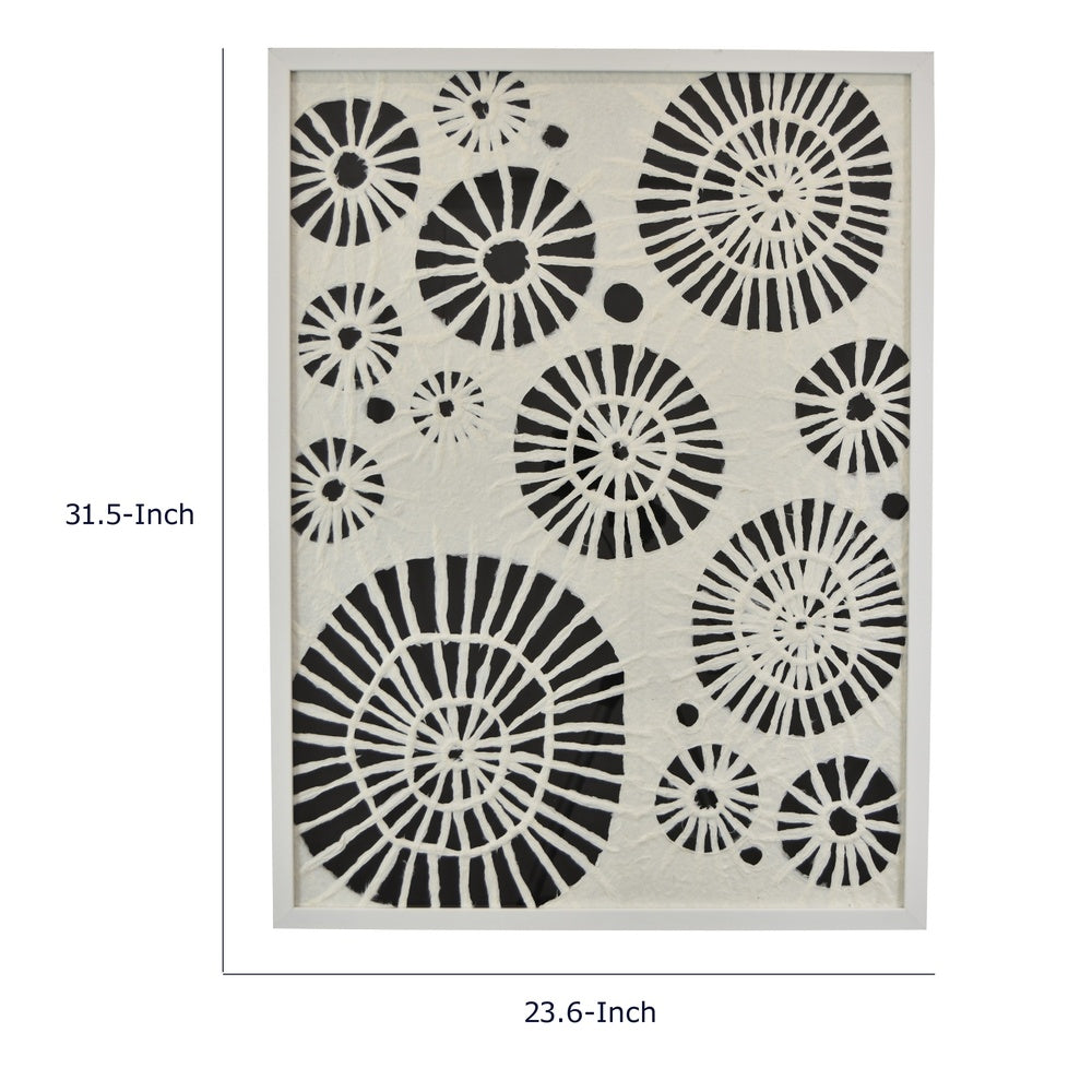 Wren Wall Art with Abstract Patterns, White Frame, Natural Fiber 32 Inch-BM353469