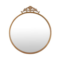 Drek Traditional Round Wall Mirror with Ornate Crest Top, Gold Metal 24x27-BM353470