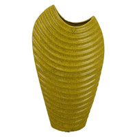 Kathy Decorative Vase with Sculpted Curved Rim, Yellow Ribbed Ceramic 20 Inch-BM353471