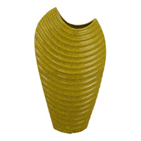 Kathy Decorative Vase with Sculpted Curved Rim, Yellow Ribbed Ceramic 20 Inch-BM353471