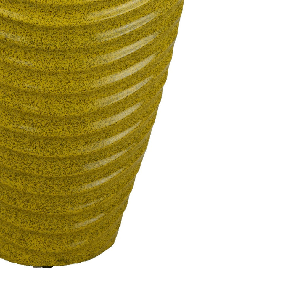 Kathy Decorative Vase with Sculpted Curved Rim, Yellow Ribbed Ceramic 20 Inch-BM353471