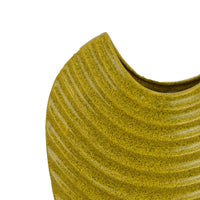 Kathy Decorative Vase with Sculpted Curved Rim, Yellow Ribbed Ceramic 20 Inch-BM353471