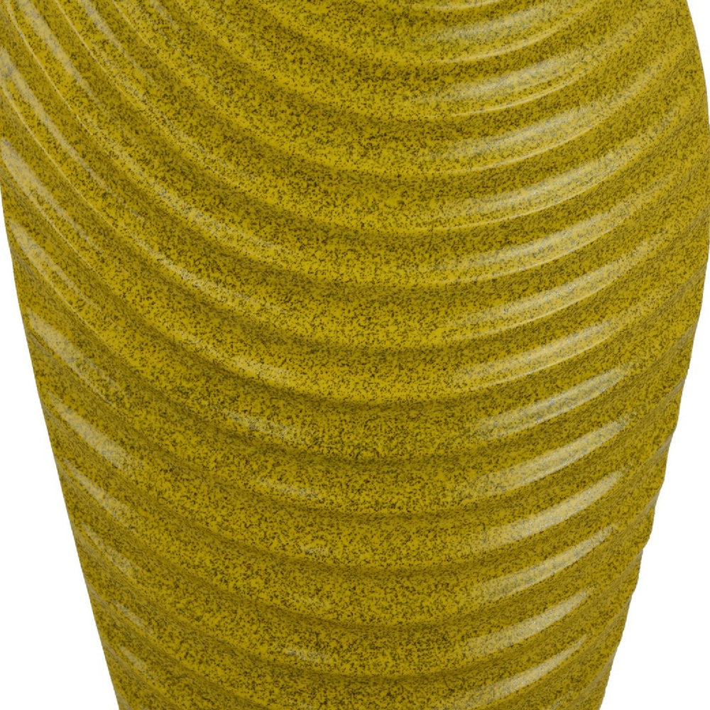Kathy Decorative Vase with Sculpted Curved Rim, Yellow Ribbed Ceramic 20 Inch-BM353471