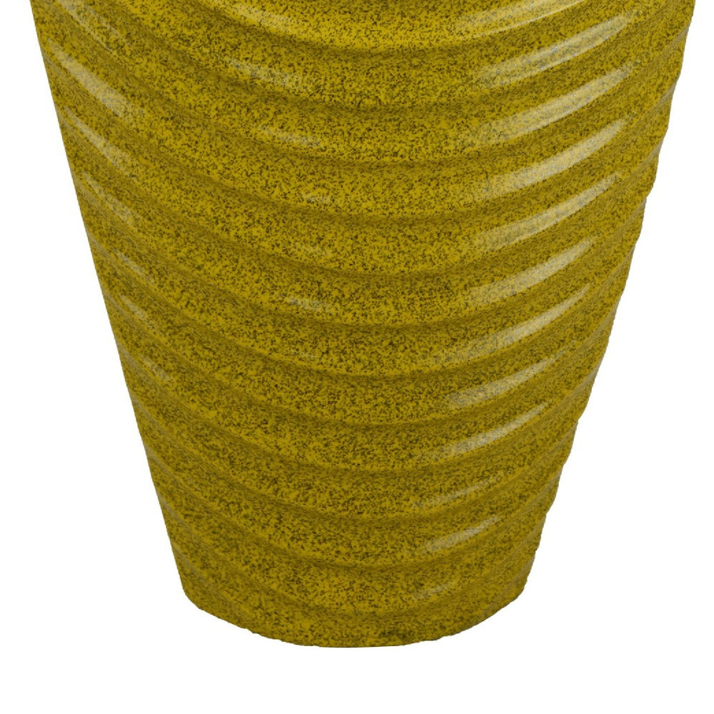 Kathy Decorative Vase with Sculpted Curved Rim, Yellow Ribbed Ceramic 20 Inch-BM353471