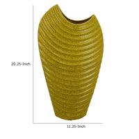 Kathy Decorative Vase with Sculpted Curved Rim, Yellow Ribbed Ceramic 20 Inch-BM353471