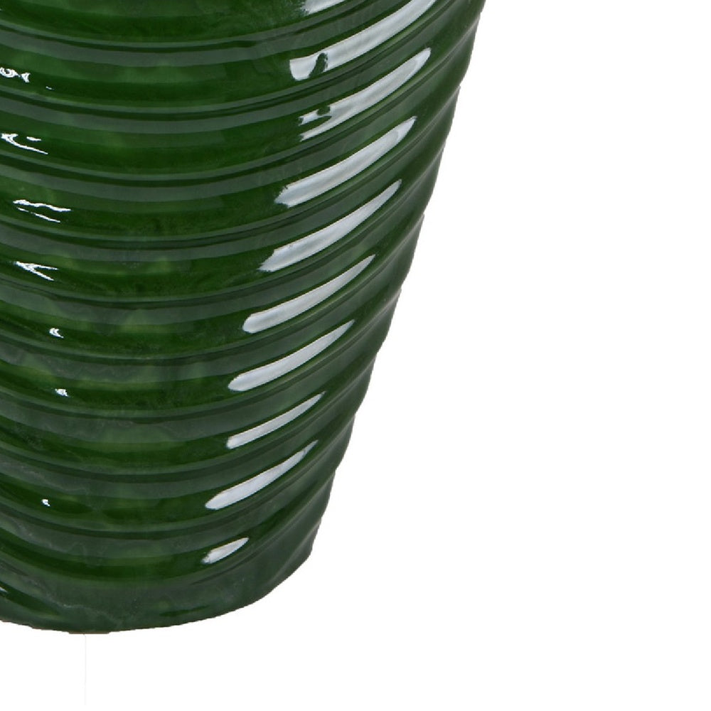 Kathy Decorative Vase with Sculpted Curved Rim, Green Ribbed Ceramic 20 Inch-BM353472