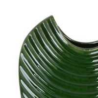 Kathy Decorative Vase with Sculpted Curved Rim, Green Ribbed Ceramic 20 Inch-BM353472