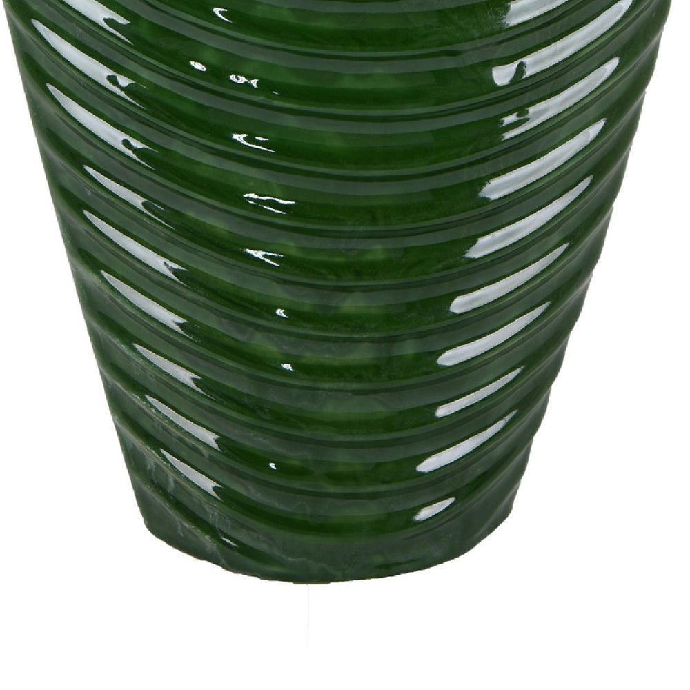 Kathy Decorative Vase with Sculpted Curved Rim, Green Ribbed Ceramic 20 Inch-BM353472