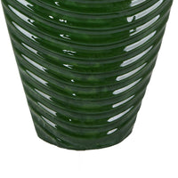 Kathy Decorative Vase with Sculpted Curved Rim, Green Ribbed Ceramic 20 Inch-BM353472