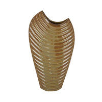 Kathy Decorative Vase with Sculpted Curved Rim, Brown Ribbed Ceramic 20 Inch-BM353473