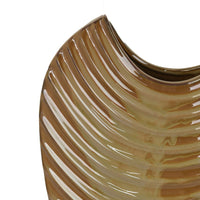 Kathy Decorative Vase with Sculpted Curved Rim, Brown Ribbed Ceramic 20 Inch-BM353473