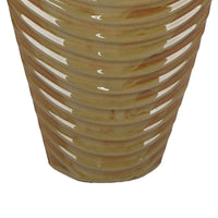 Kathy Decorative Vase with Sculpted Curved Rim, Brown Ribbed Ceramic 20 Inch-BM353473