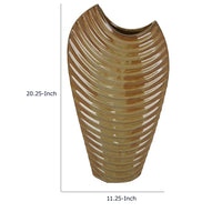 Kathy Decorative Vase with Sculpted Curved Rim, Brown Ribbed Ceramic 20 Inch-BM353473