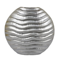 Tyler Round Vase with Textured Wave Pattern Design, Silver Ceramic 14 Inch-BM353474