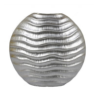 Tyler Round Vase with Textured Wave Pattern Design, Silver Ceramic 14 Inch-BM353474