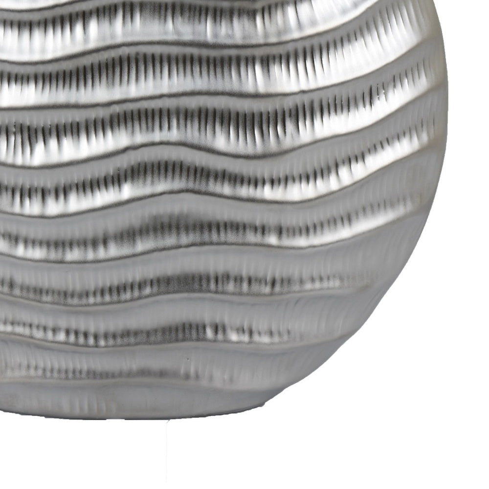 Tyler Round Vase with Textured Wave Pattern Design, Silver Ceramic 14 Inch-BM353474