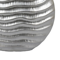 Tyler Round Vase with Textured Wave Pattern Design, Silver Ceramic 14 Inch-BM353474
