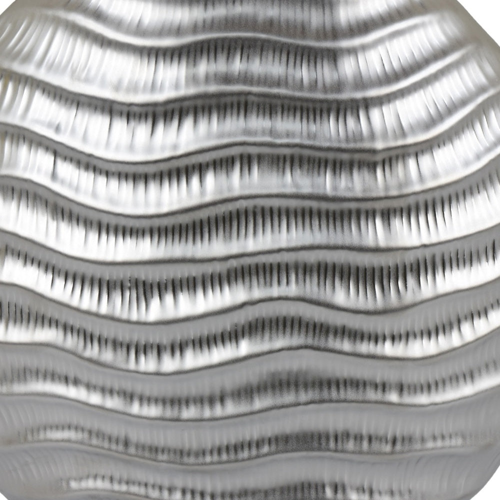 Tyler Round Vase with Textured Wave Pattern Design, Silver Ceramic 14 Inch-BM353474