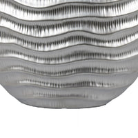 Tyler Round Vase with Textured Wave Pattern Design, Silver Ceramic 14 Inch-BM353474