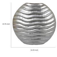 Tyler Round Vase with Textured Wave Pattern Design, Silver Ceramic 14 Inch-BM353474