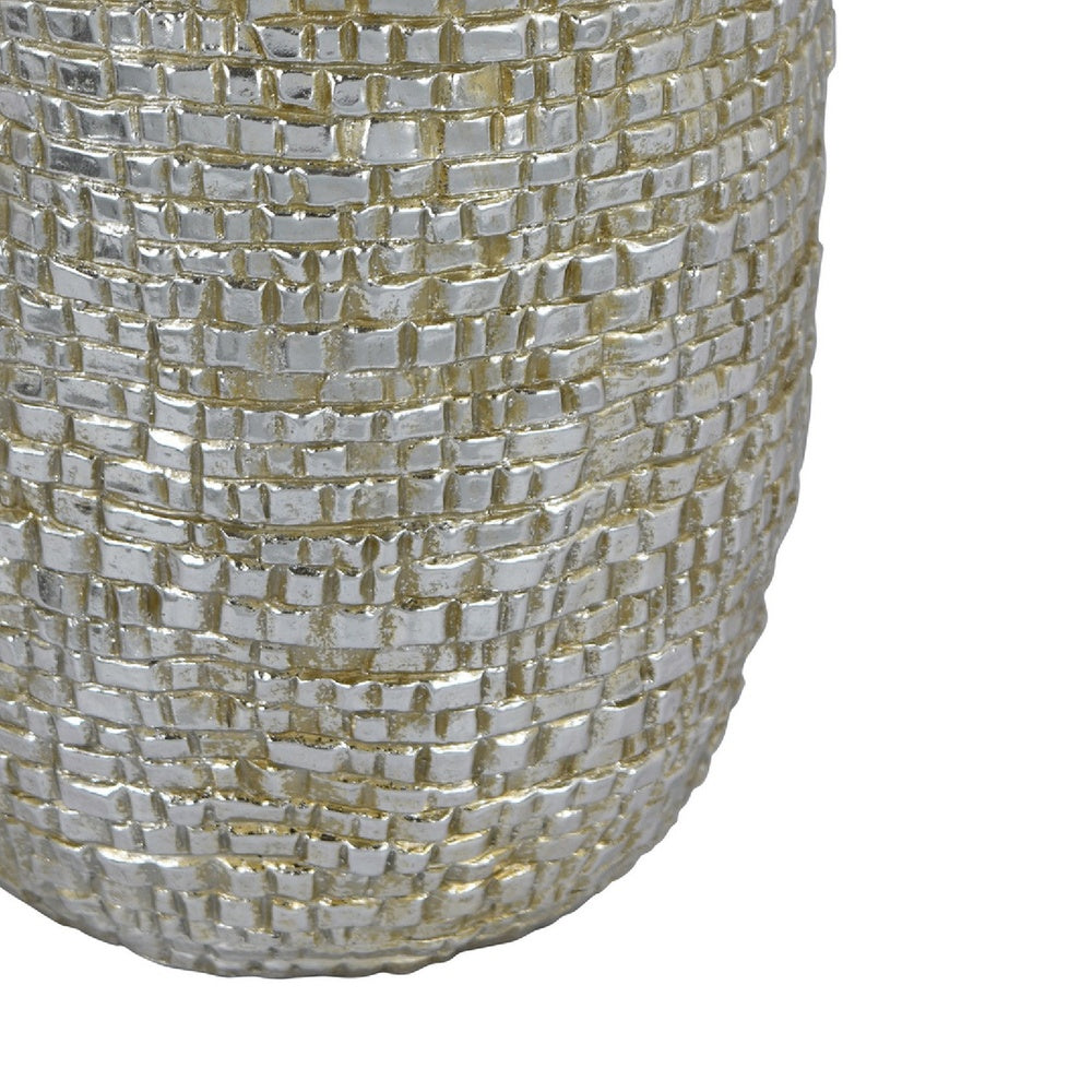 Jenna Decorative Vase with Brick-Like Patterns, Silver Textured Resin-BM353475
