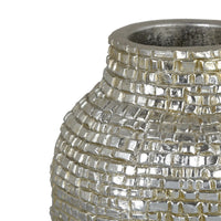 Jenna Decorative Vase with Brick-Like Patterns, Silver Textured Resin-BM353475