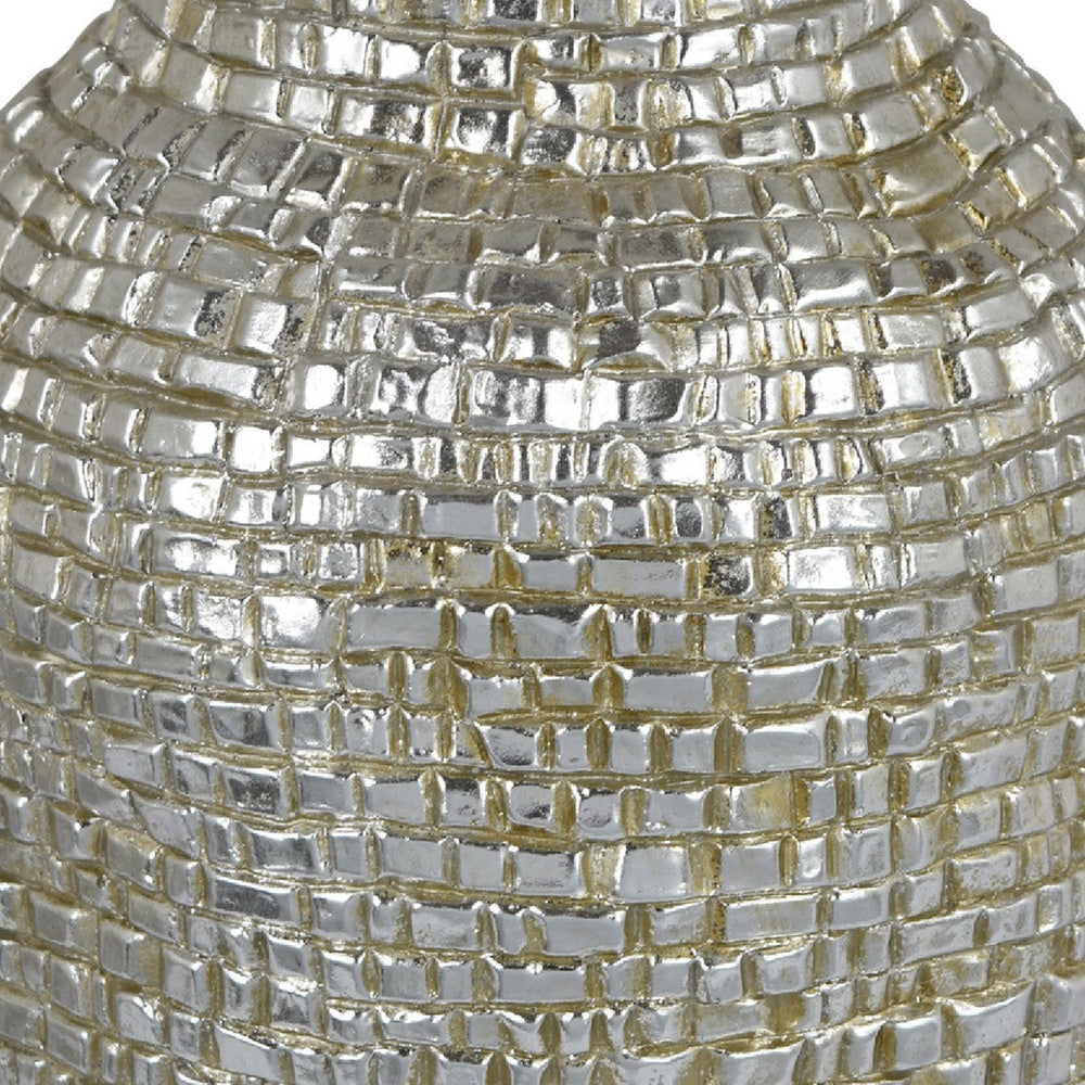 Jenna Decorative Vase with Brick-Like Patterns, Silver Textured Resin-BM353475